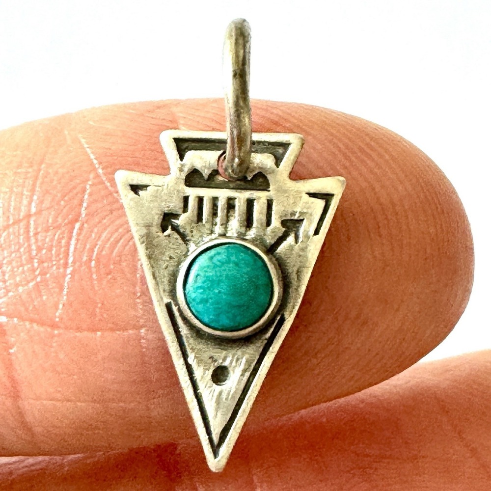 Tiny Navajo Arrowhead Turquoise Pendant Harvey Era Sterling Charm Native VTG